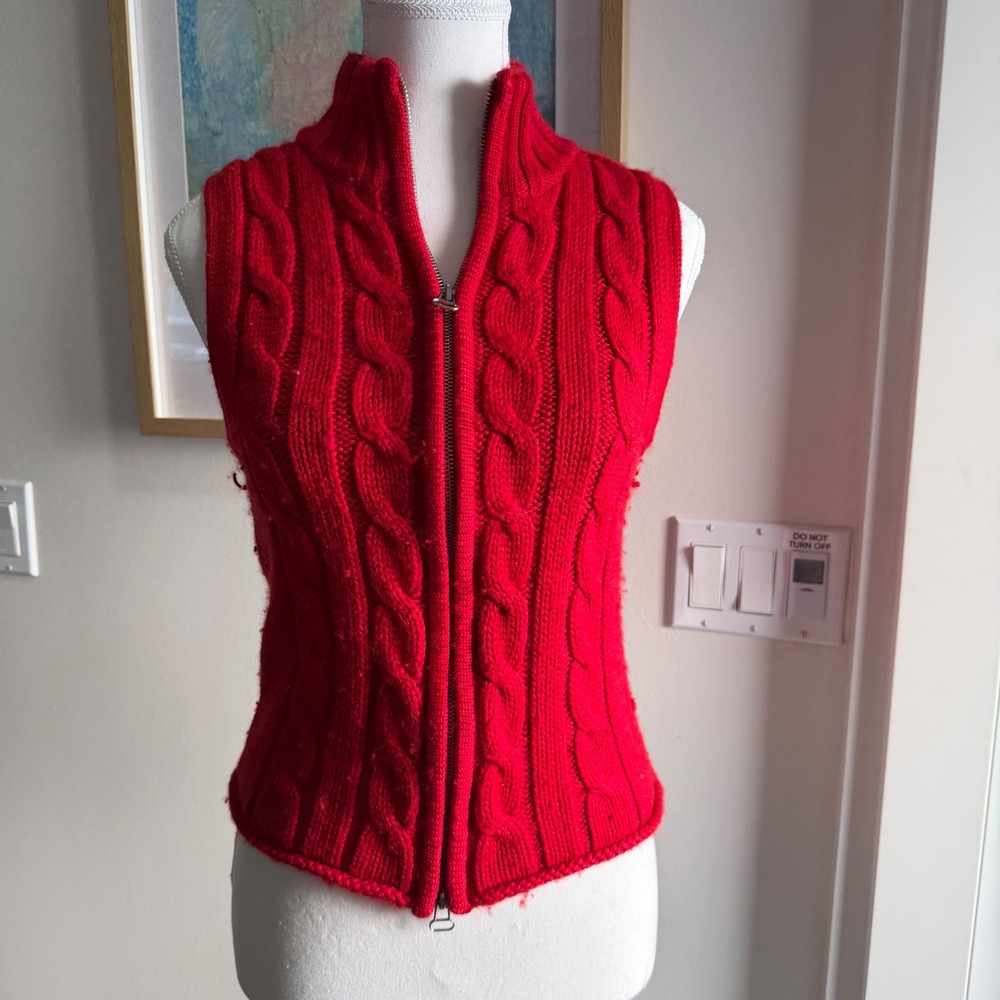 Brody Quality Red Cable Knit Full Zip Sweater Vest Preppy Academia Medium